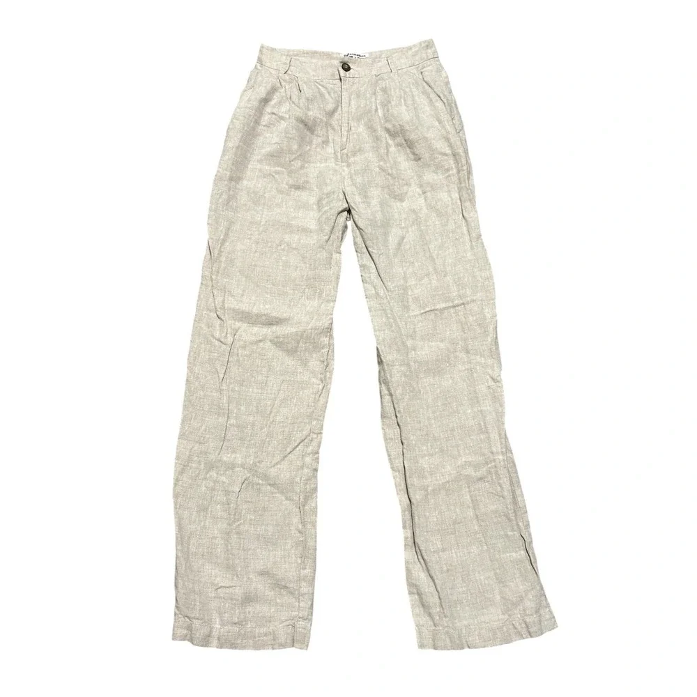 Reformation Mason Linen Wide Leg Pants 6 Oatmeal High Rise Pleated 100% Linen
